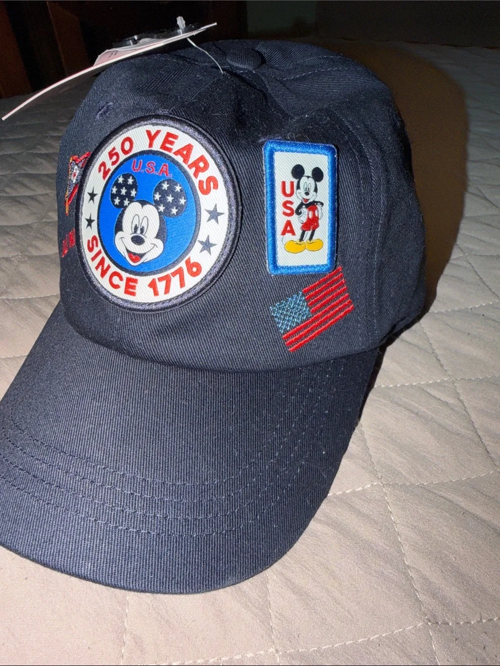 Disney Navy Baseball Cap with Red, White & Blue Mickey Patches
